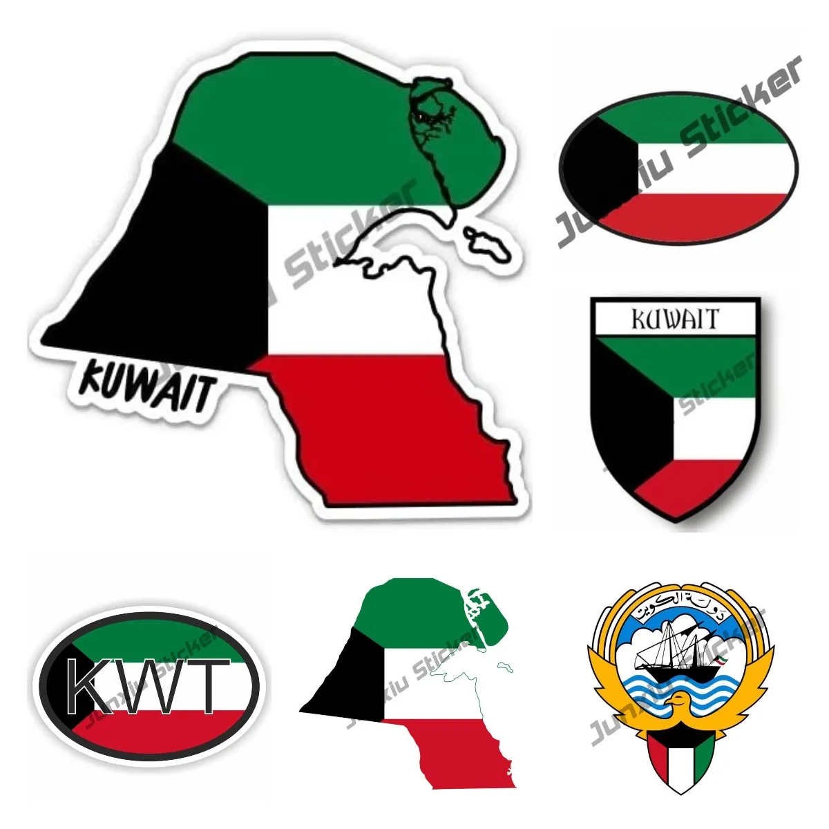 Car Accessories Kuwait - Kuwejt mapa z flagą naklejka winylowa