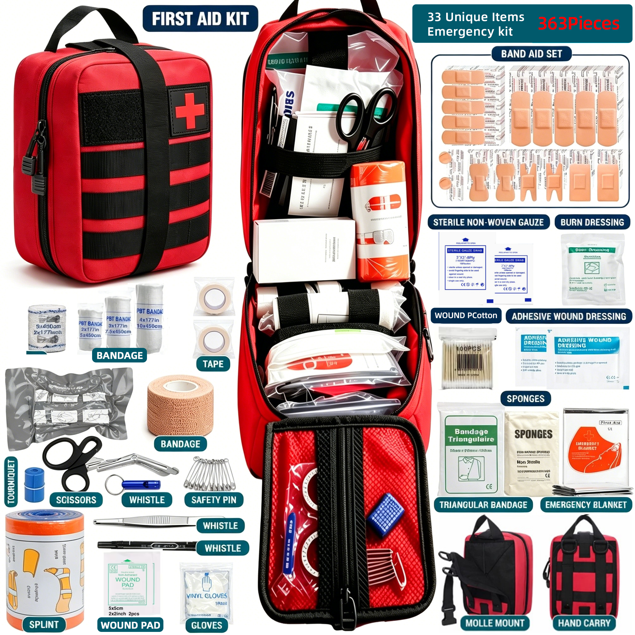 Car Accessories For Elderly - 363-elementowy przenośny zestaw pierwszej pomocy do