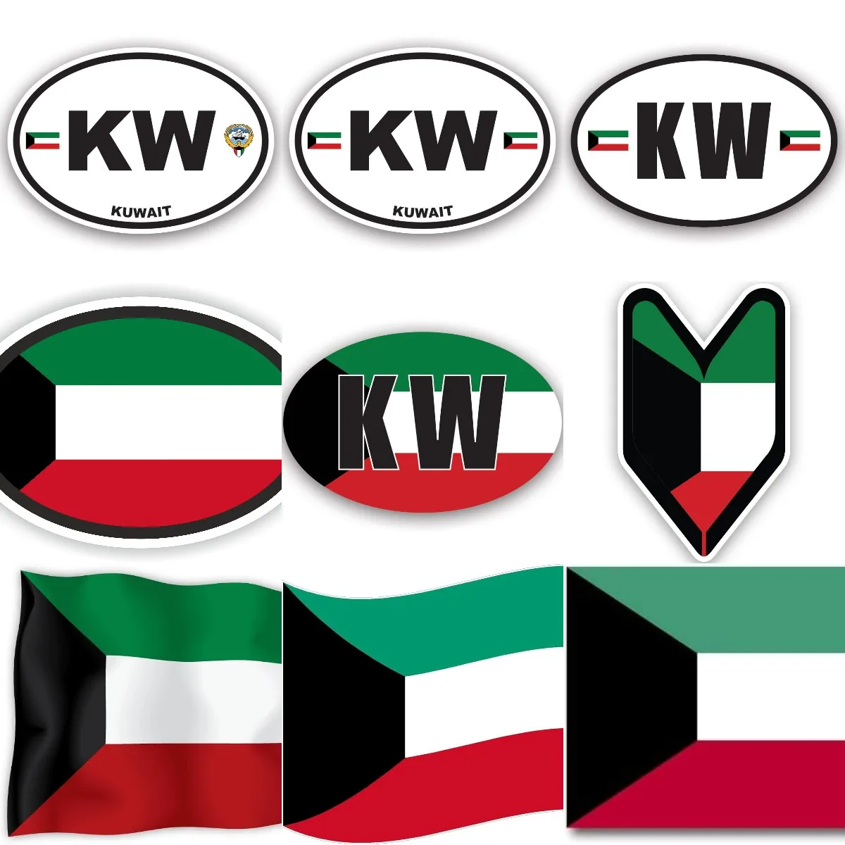 Car Accessories Kuwait - Naklejki PVC z flagą Kuwejtu KW,